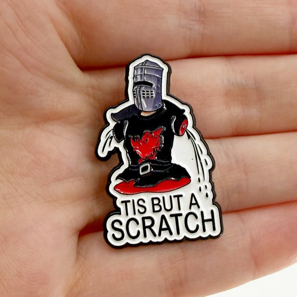 Funny Knight Enamel Pin Tis But a Scratch Medieval Fantasy Gamer Gift